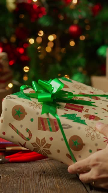 Hands Sliding Gifts Under The Tree.