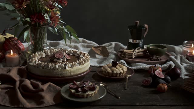 Slow Pan of Autumn Table Setting.
