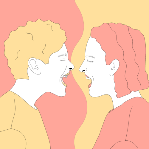 Two people face to face, yelling at each other