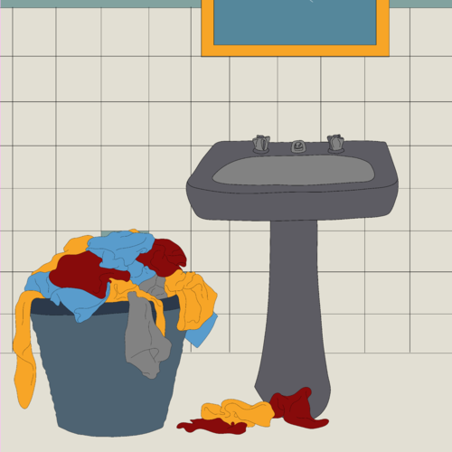 Pile of dirty laundry in the bathroom