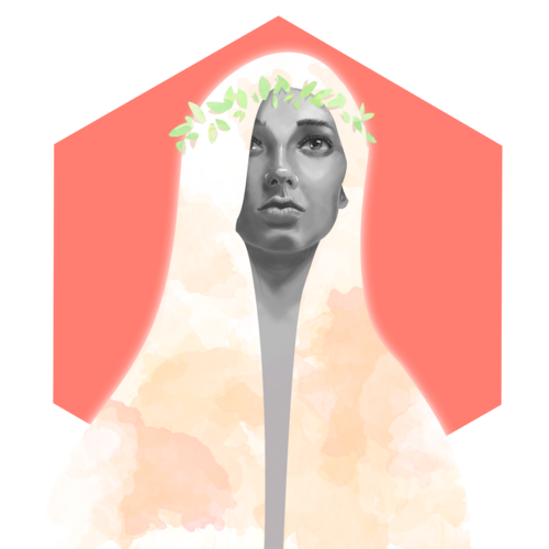 Woman wearing a crown of leaves