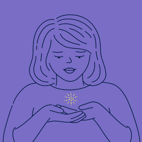 Woman holding a small, twinkling star in her cupped hands
