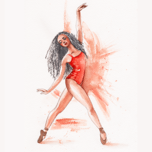 Ballerina dancing in a red leotard