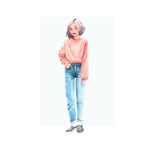 Contemporary girl wearing jeans and a pink sweatshirt