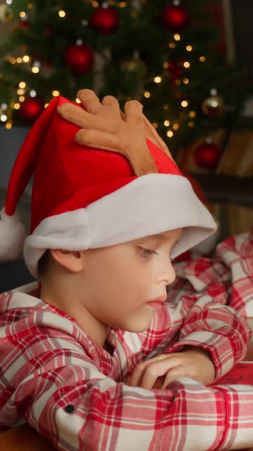 Little Boy Writing Santa Letter.