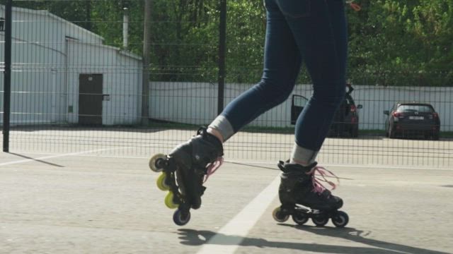 Roller Skating backwards while spinning.