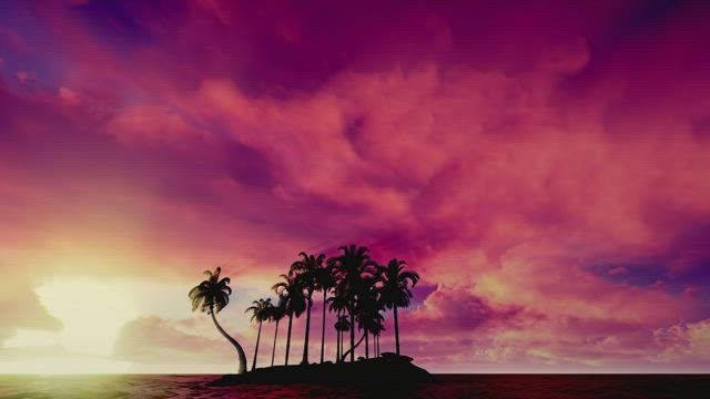 Red clouds on the beach at sunset.