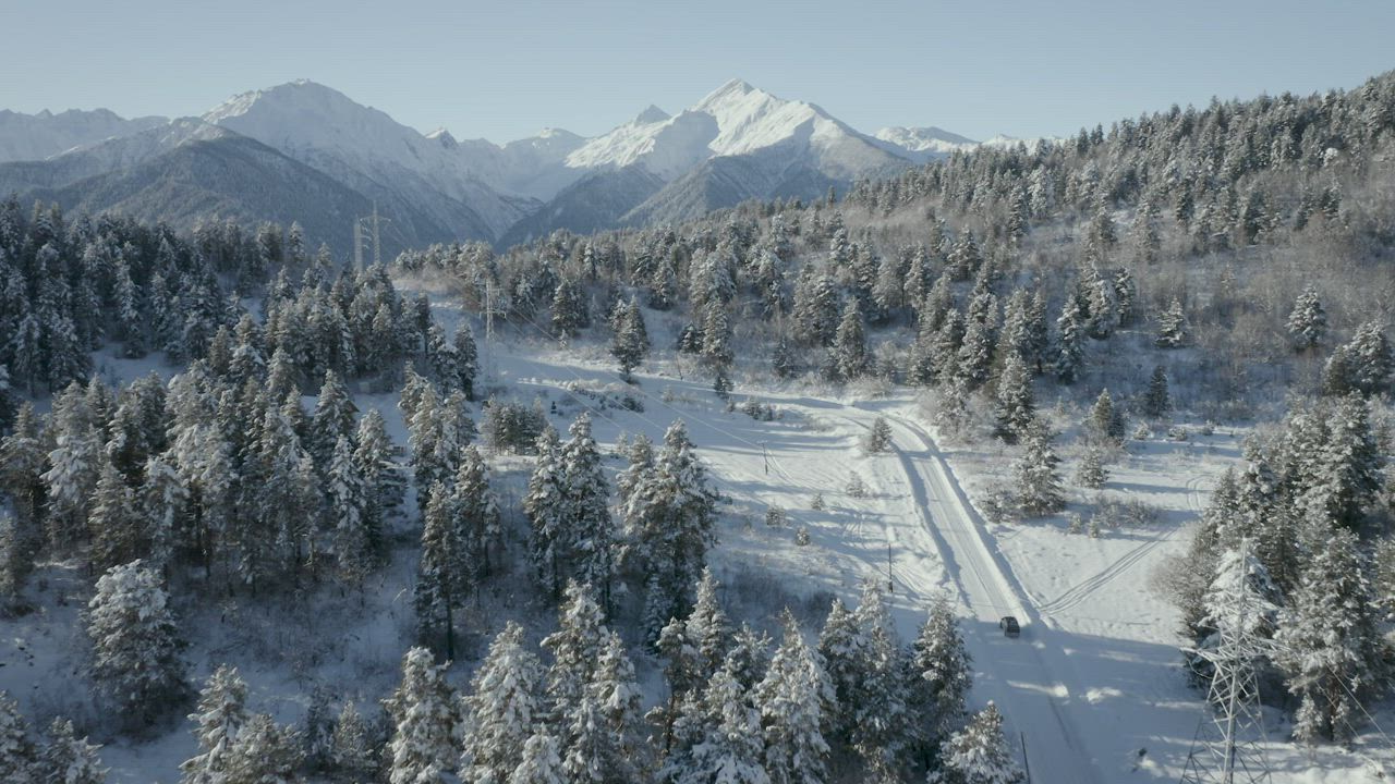 Vehicle driving in a road covered in snow - Free Stock Video