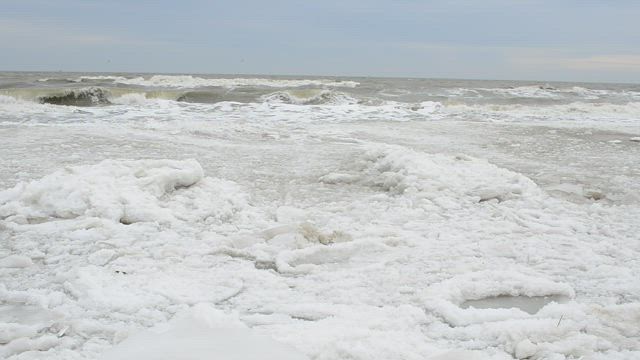 Sea foam against the shore.