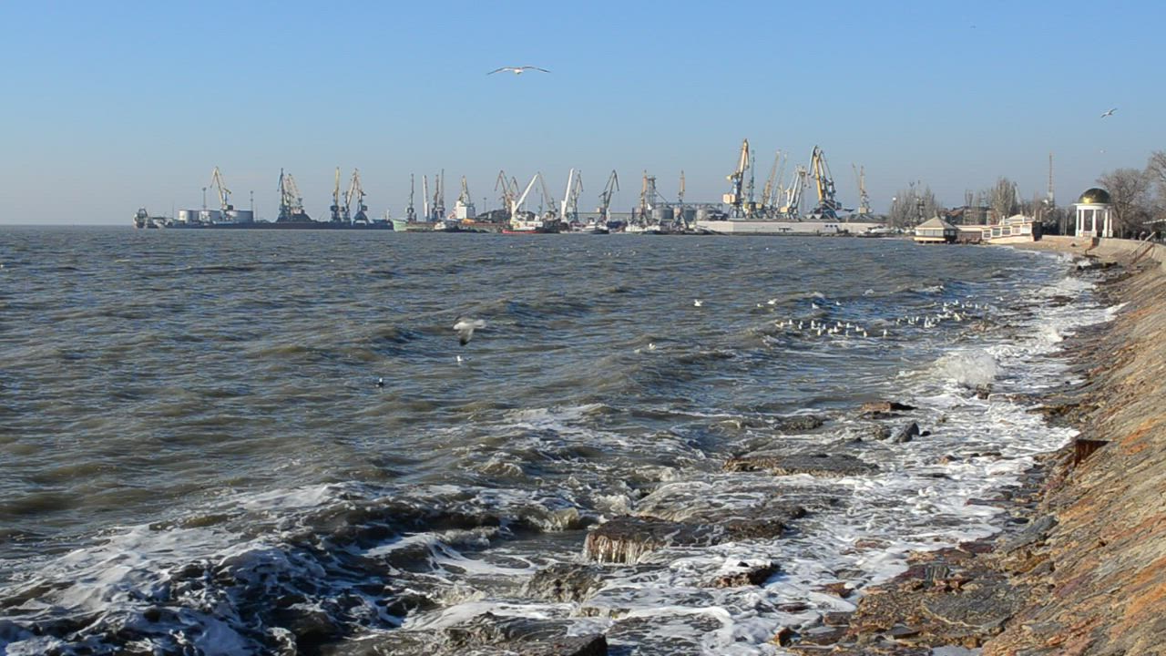 Polluted waters by an industrial port - Free Stock Video