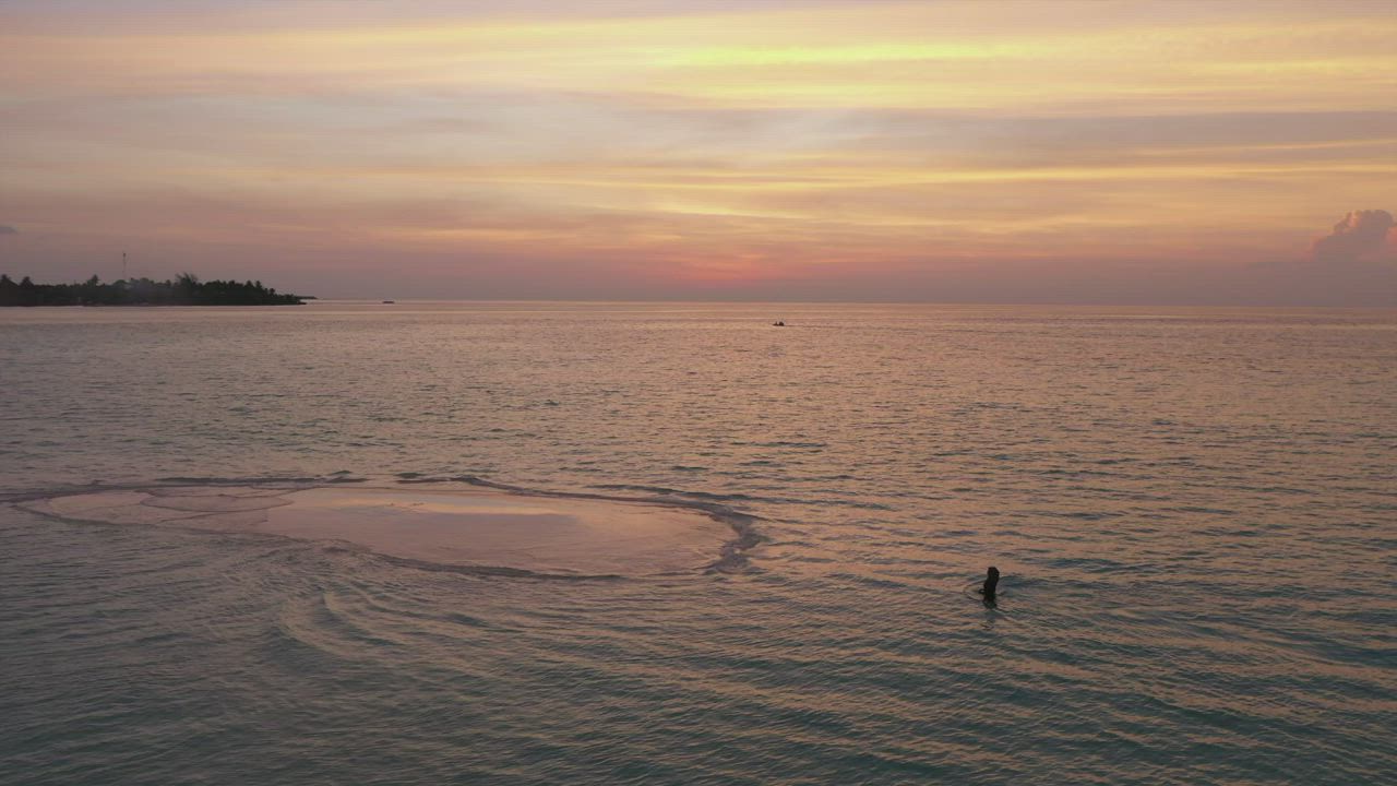 Aerial view of beach with a woman walking at sunset - Free Stock Video