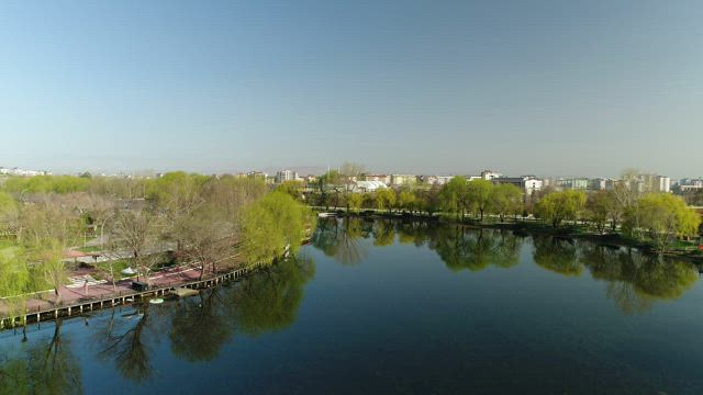 Large river cutting through a city.