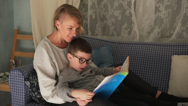 Reading a story together.