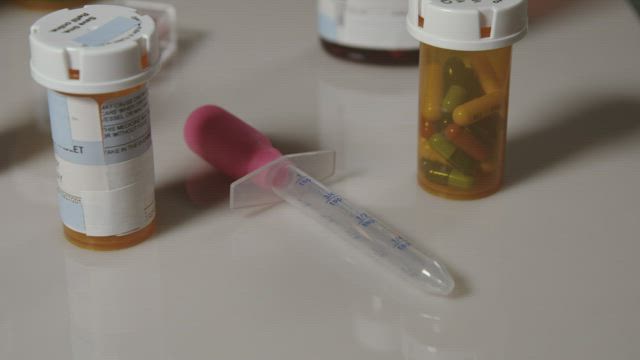 Medicines on a counter.