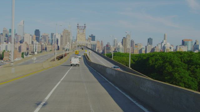 Driving towards a bridge.
