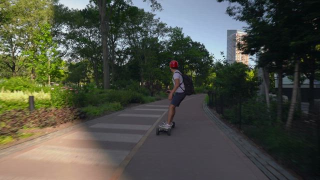 Skating through a city street.