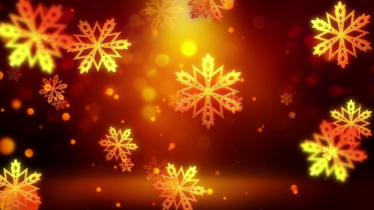 Golden snowflakes falling on red background. - Free Stock Video