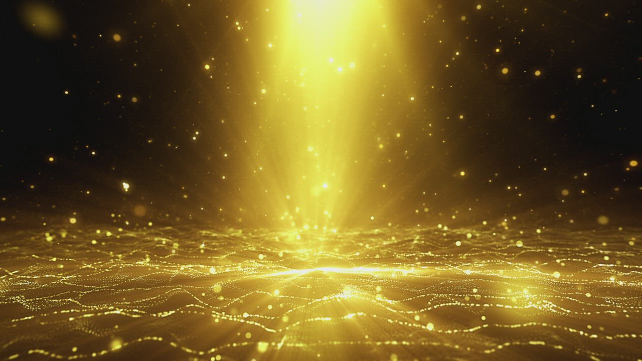 Golden lines of light waving and drifting in space