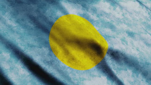 Faded Palau waving 3D flag, full screen.