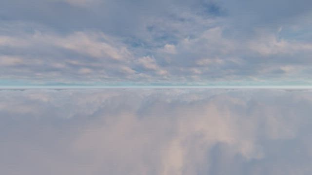 Flying between two layers of clouds to the horizon.