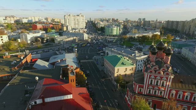 Colorful buildings across a city.