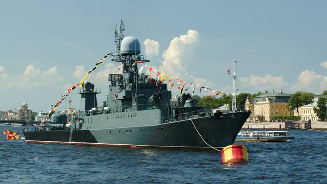 Military ship on the Neva River.