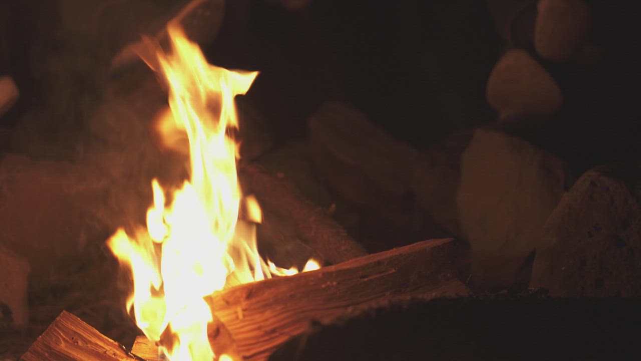 Campfire burning wood logs in the dark - Free Stock Video