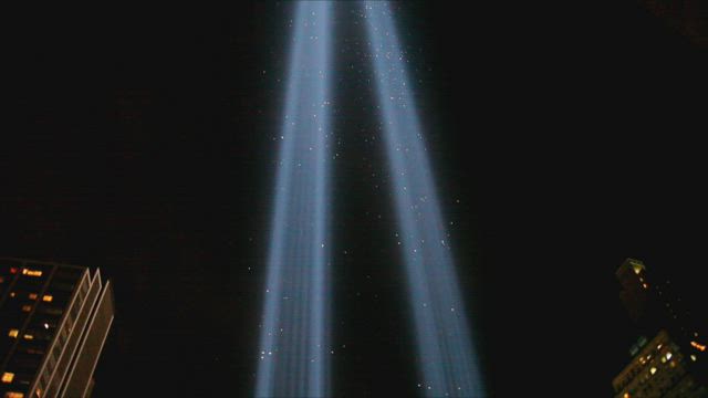 Beams of light in New York.