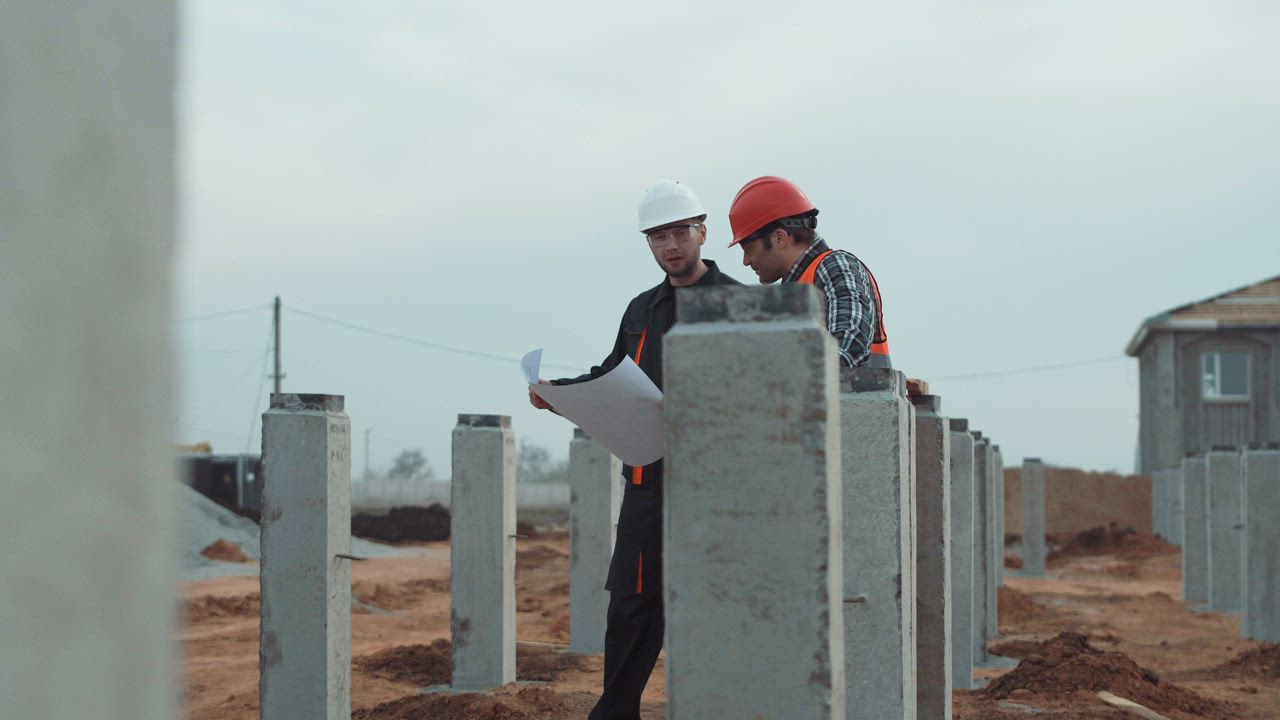 Engenheiros conferindo projeto num canteiro de obras