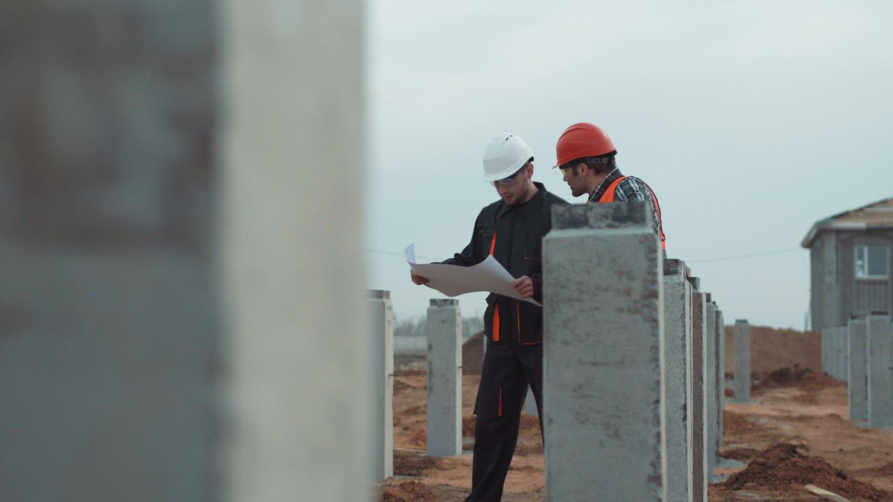 Workers reviewing a blueprint