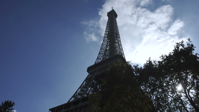 Silhouette of the Eiffel tower.