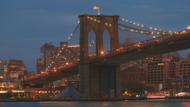 Brooklyn Bridge as the night comes in.