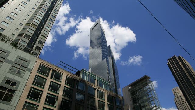 Crisp sky above the city.