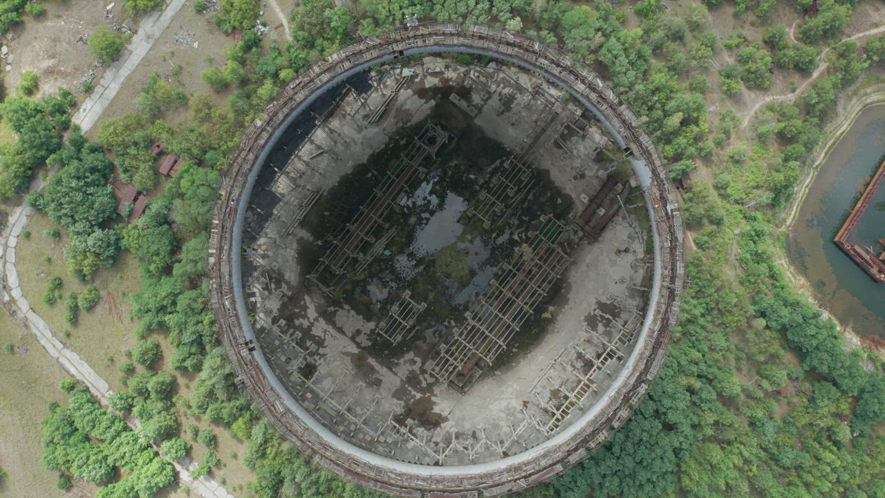 Inside an abandoned cooling tower - Free Stock Video