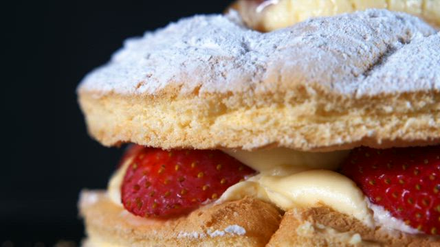 Strawberry dessert in detail.