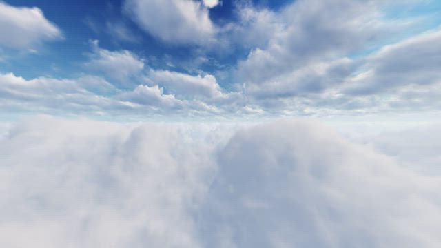 Traveling through the clouds in the sky.