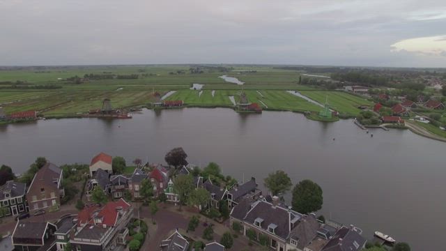 Dutch village with windmills.