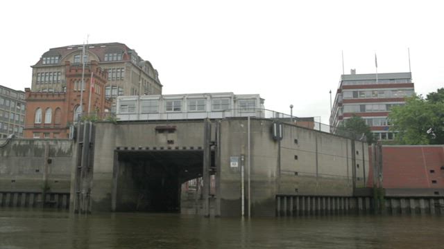 Buildings around a river in Hamburg.