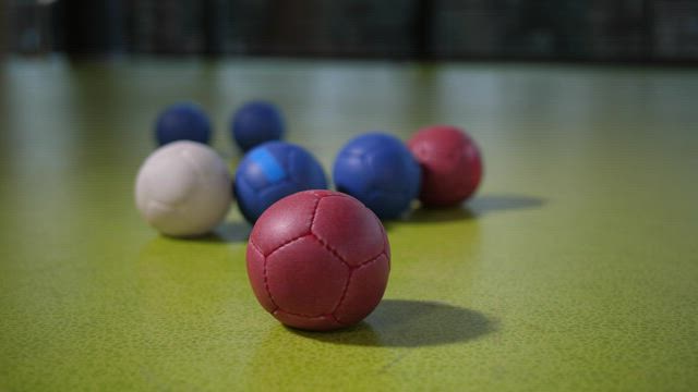 Boccia Balls in a sports hall.