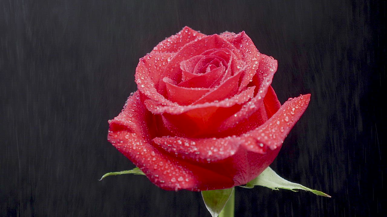 Gentle water drops falling on a rose - Free Stock Video