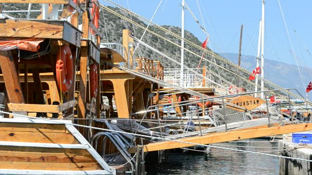 Wooden boats in port.