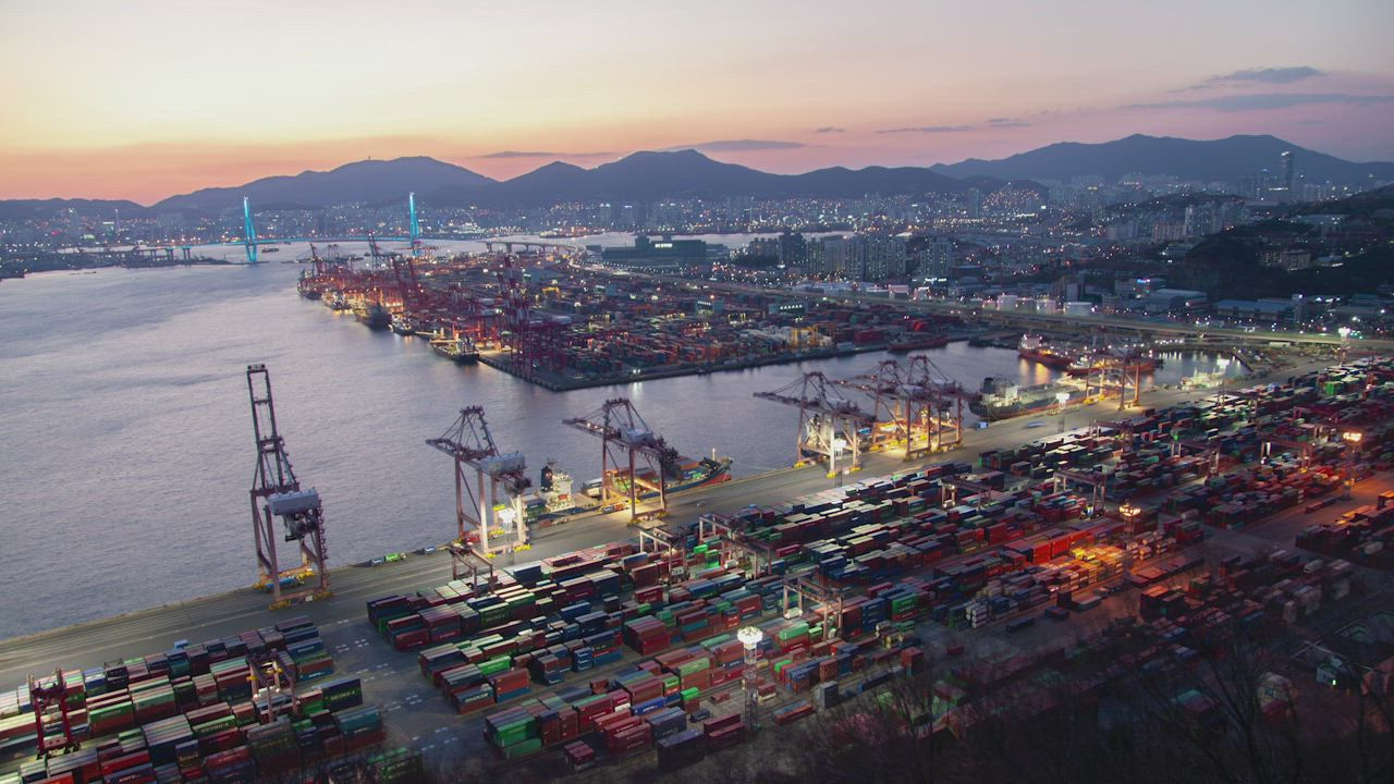 Aerial view of the container port in Busan - Free Stock Video