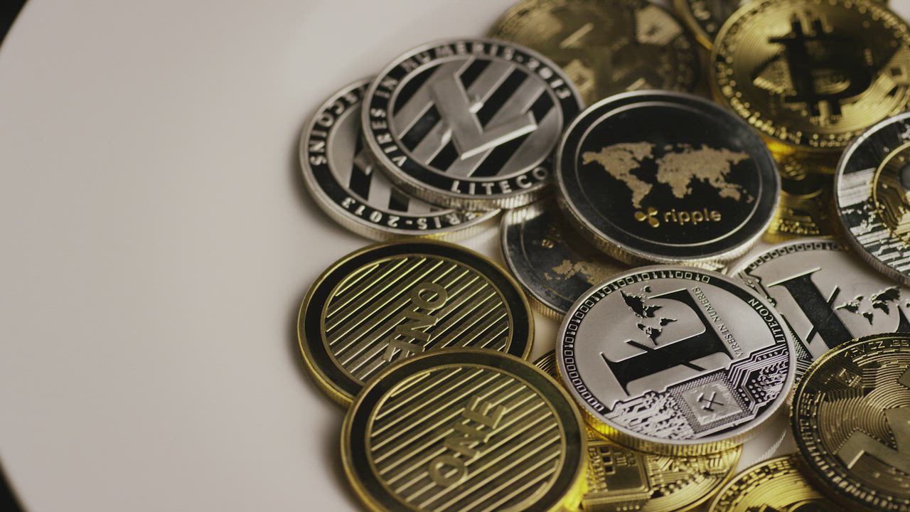 Mix Of Cryptocurrency Coins Rotating Free Stock Video