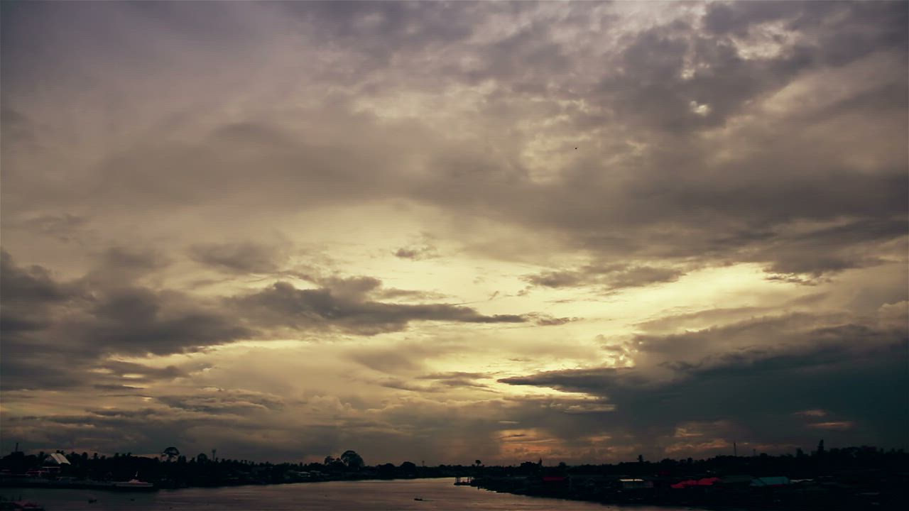 Sky with clouds above the river of a city - Free Stock Video