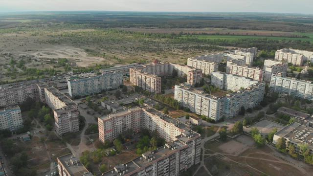 Apartment buildings in the middle of nature.