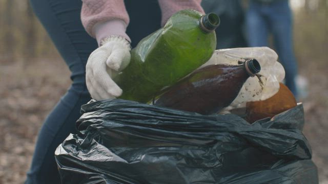 Recycling garbage from a park.