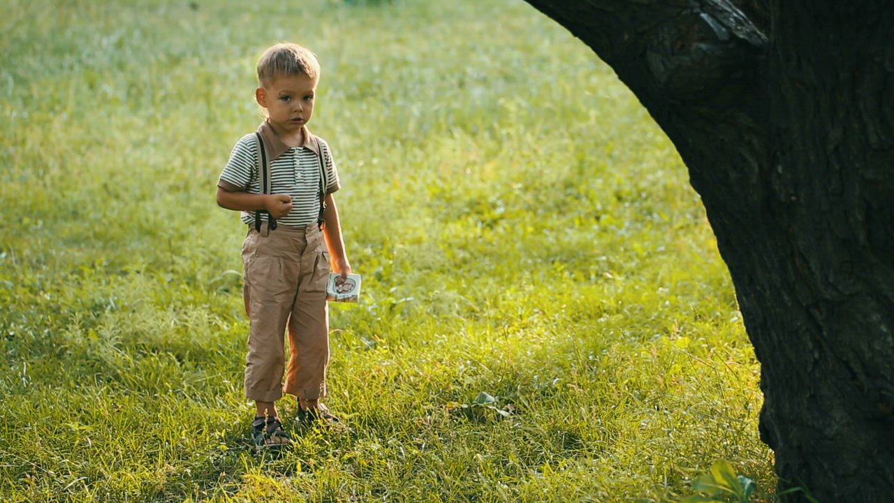 Happy little child on the park grass - Free Stock Video