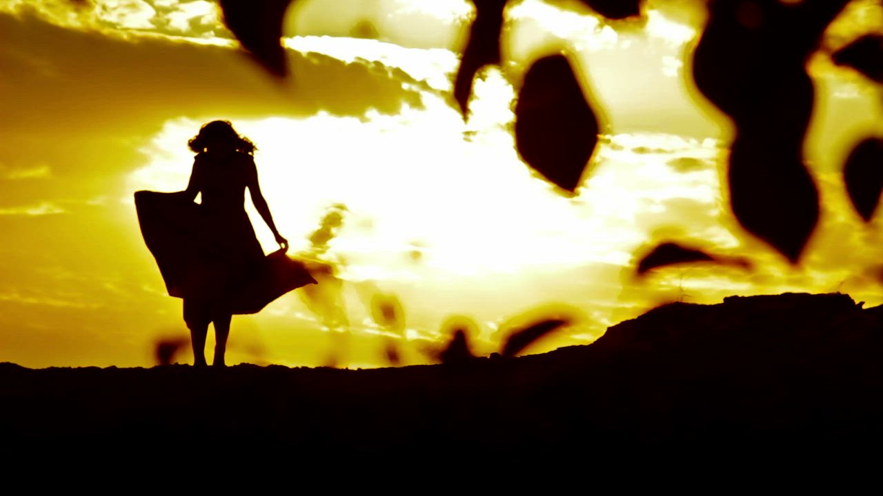 Silhouette of a woman in a dress that moves the wind - Free Stock Video