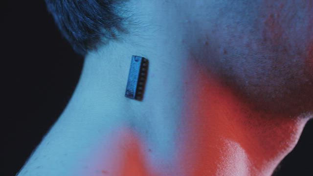 Man with a chip on his neck.