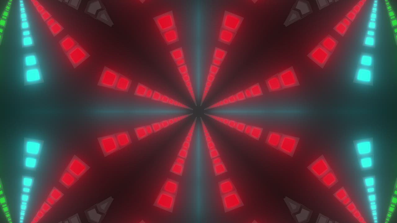 Strings of light changing color rotating in mirror - Free Stock Video
